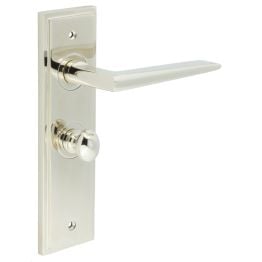 Mayfair Door Handle Bathroom Backplate Polished Nickel & Turn & Release - By Frelan Hardware - BUR-10PN-453PN-80PN