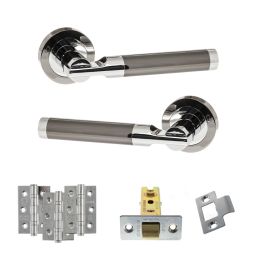 STATUS Dakota Door Handle Pack (Latch Set - 3" CE Latch, 3" Fire Rated Hinges x3) - Black Nickel/Polished Chrome