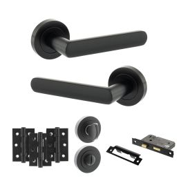 STATUS Carolina Door Handle Pack (Bathroom Set - 2.5" CE Bathroom Lock, 3" Fire Rated Hinges x3) - Matt Black