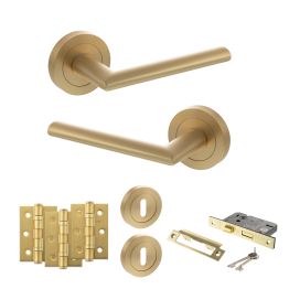 STATUS Alabama Door Handle Pack (3 Lever Lock Set - 2.5" CE Sashlock, 3" Fire Rated Hinges x3) - Satin Brass
