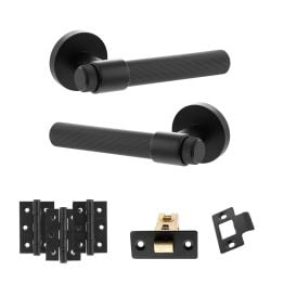 Senza Pari Fasana Door Handle Pack (Latch Set - 3" CE Latch, 3" Fire Rated Hinges x3) - Matt Black