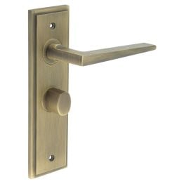 Mayfair Door Handle Bathroom Backplate Antique Brass & Turn & Release - By Frelan Hardware - BUR-10AB-453AB-81AB