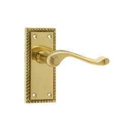 Georgian Suite Door Handle on Short Latchset Plate Polished Brass - By Frelan Hardware - JG2PB
