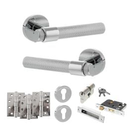 Senza Pari Andretta Door Handle Pack (Euro Lock Set - 3" CE Sashlock, 4" Fire Rated Hinges x3) - Polished Chrome