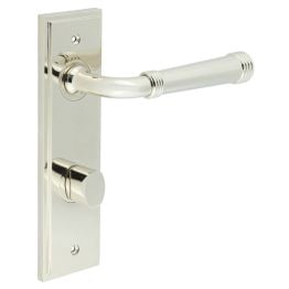 Highgate Door Handle Din Bathroom Backplate Polished Nickel & Turn & Release - By Frelan Hardware - BUR-35PN-456PN-81PN
