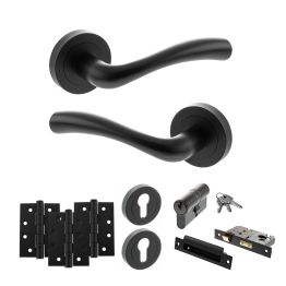 STATUS Texas Door Handle Pack (Euro Lock Set - 2.5" CE Sashlock, 4" Fire Rated Hinges x3) - Matt Black