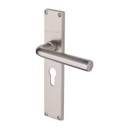Heritage Brass Octave Euro Profile Door Handle on 200mm Plate Satin Nickel finish