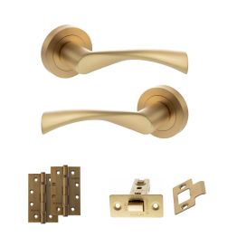 STATUS Colorado Door Handle Pack (Latch Set - 2.5" CE Latch, 4" Slim Knuckle Hinges x2) - Satin Brass