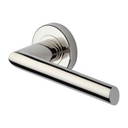 Heritage Brass Door Handle Lever Latch on Round Rose Mercury Design Polished Nickel finish