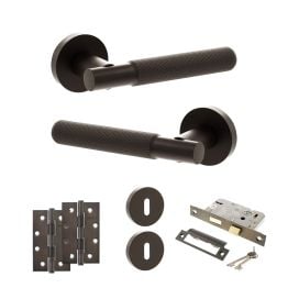 Senza Pari Rosarno Door Handle Pack (3 Lever Lock Set - 3" CE Sashlock, 4" Slim Knuckle Hinges x2) - Urban Dark Bronze