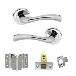 STATUS Texas Door Handle Pack (Latch Set - 3" CE Latch, 3" Fire Rated Hinges x3) - Polished Chrome