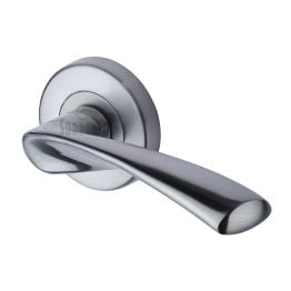 Sorrento Door Handle Lever Latch on Round Rose Treviso Design Satin Chrome finish