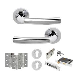 STATUS Nevada Door Handle Pack (Euro Lock Set - 2.5" CE Sashlock, 3" Fire Rated Hinges x3) - Polished Chrome