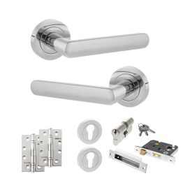 STATUS Carolina Door Handle Pack (Euro Lock Set - 2.5" CE Sashlock, 4" Slim Knuckle Hinges x2) - Polished Chrome