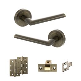 STATUS Alabama Door Handle Pack (Latch Set - 2.5" CE Latch, 4" Slim Knuckle Hinges x2) - Antique Brass