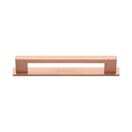 Heritage Brass Cabinet Pull Metro Design with Plate 128mm CTC Satin Rose Gold Finish