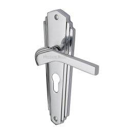 Heritage Brass Door Handle for Euro Profile Plate Waldorf Design Polished Chrome finish