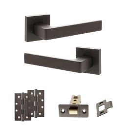 STATUS Montana Door Handle Pack (Latch Set - 2.5" CE Latch, 4" Slim Knuckle Hinges x2) - Urban Dark Bronze