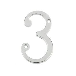 Jedo 75mm Screw Fix Numerals Satin Chrome No. 3 - By Frelan Hardware - JNSC-3