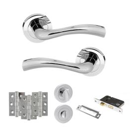 STATUS Texas Door Handle Pack (Bathroom Set - 3" CE Bathroom Lock, 3" Fire Rated Hinges x3) - Polished Chrome