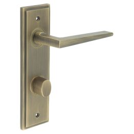 Mayfair Door Handle Din Bathroom Backplate Antique Brass & Turn & Release - By Frelan Hardware - BUR-10AB-456AB-81AB