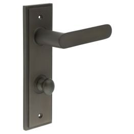 Kensington Door Handle Din Bathroom Backplate Dark Bronze & Turn & Release - By Frelan Hardware - BUR-25DB-456DB-80DB