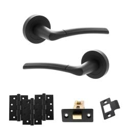 STATUS Indiana Door Handle Pack (Latch Set - 3" CE Latch, 4" Fire Rated Hinges x3) - Matt Black
