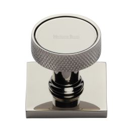 Heritage Brass Cabinet Knob Florence Knurled Design with Square Backplate 32mm Polished Nickel finish