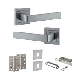 STATUS Montana Door Handle Pack (3 Lever Lock Set - 3" CE Sashlock, 4" Slim Knuckle Hinges x2) - Satin Chrome