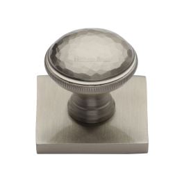 Heritage Brass Cabinet Knob Diamond Cut Design with Square Backplate 32mm Satin Nickel finish