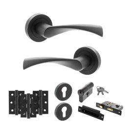 STATUS Colorado Door Handle Pack (Euro Lock Set - 3" CE Sashlock, 3" Fire Rated Hinges x3) - Matt Black