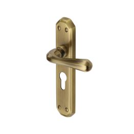 Heritage Brass Door Handle for Euro Profile Plate Charlbury Design Antique Brass finish