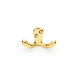 Alexander & Wilks - Victorian Double Robe Hook - Polished Brass Unlacquered