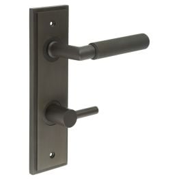 Piccadilly Door Handle Din Bathroom Backplate Dark Bronze & Turn & Release - By Frelan Hardware - BUR-40DB-456DB-82DB