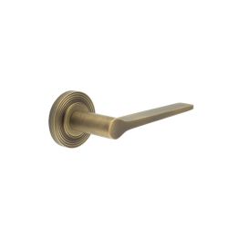 Knightsbridge Door Handle on Reeded Rose Antique Brass - By Frelan Hardware - BUR20KIT4