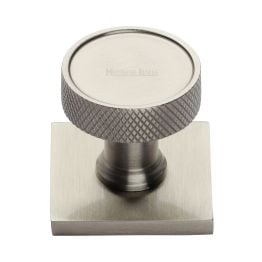 Heritage Brass Cabinet Knob Florence Knurled Design with Square Backplate 32mm Satin Nickel finish