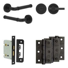 Complete Midtown Door Handle Pack - Bathroom - Black - By Frelan Hardware - JE-G6B2-MB