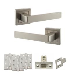 STATUS Montana Door Handle Pack (Latch Set - 3" CE Latch, 4" Fire Rated Hinges x3) - Satin Nickel