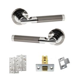 STATUS Dakota Door Handle Pack (Latch Set - 3" CE Latch, 4" Slim Knuckle Hinges x2) - Black Nickel/Polished Chrome
