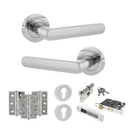 STATUS Carolina Door Handle Pack (Euro Lock Set - 2.5" CE Sashlock, 3" Fire Rated Hinges x3) - Polished Chrome