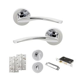 STATUS Arizona Door Handle Pack (Bathroom Set - 3" CE Bathroom Lock, 4" Slim Knuckle Hinges x2) - Polished Chrome