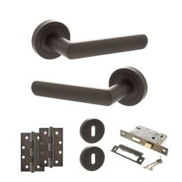 STATUS Carolina Door Handle Pack (3 Lever Lock Set - 3" CE Sashlock, 4" Slim Knuckle Hinges x2) - Urban Dark Bronze