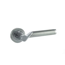 STATUS Hawaii Lever Door Handle on Round Rose - Satin Chrome/Polished Chrome