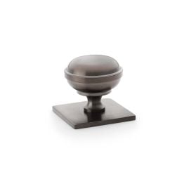 Alexander & Wilks - Quantock Cupboard Knob on Square Backplate - Dark Bronze PVD - 34mm