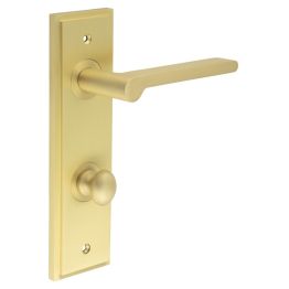 Fitzrovia Door Handle Din Bathroom Backplate Satin Brass & Turn & Release - By Frelan Hardware - BUR-15SB-456SB-80SB