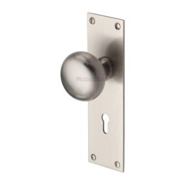 Heritage Brass Mortice Knob on Lock Plate Balmoral Design Satin Nickel finish