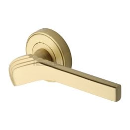 Heritage Brass Door Handle Lever on Rose Tiffany Design Satin Brass Finish