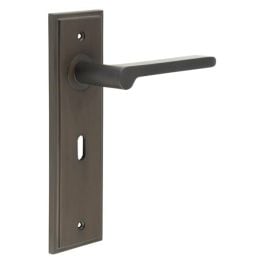 Fitzrovia Door Handle Lock Backplate Dark Bronze - By Frelan Hardware - BUR15KIT87
