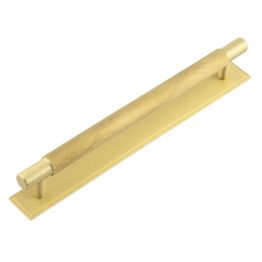 Hoxton Taplow Cabinet Handles 224mm Ctrs Stepped Backplate Satin Brass - By Frelan Hardware - HOX-2060SB-6060SB
