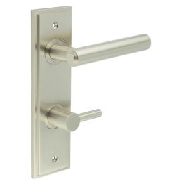 Richmond Door Handle Din Bathroom Backplate Satin Nickel & Turn & Release - By Frelan Hardware - BUR-45SN-456SN-82SN